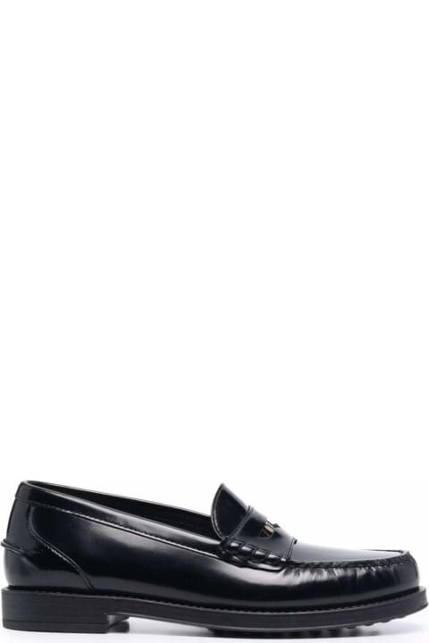 Black Leather Loafers  With Golden Metal Detail Tod's Woman