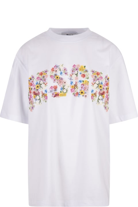 ウィメンズ新着アイテム MSGM White T-shirt With Floral College Logo