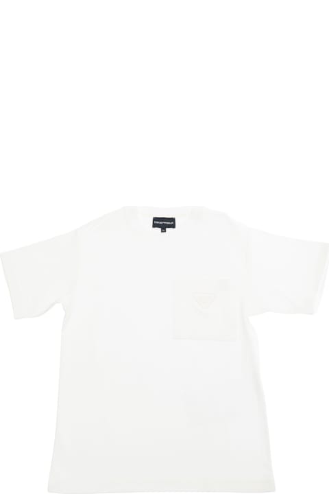 Emporio Armani T-Shirts & Polo Shirts for Women Emporio Armani White Crewneck T-shirt With Logo Embroidery On The Pocket In Cotton Stretch Boy