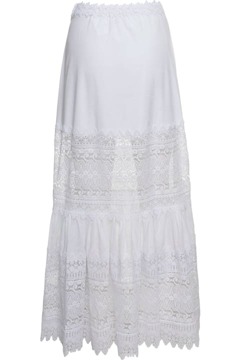 'viola' White Flounced Skirt With Lace Inserts In Cotton Blend Woman