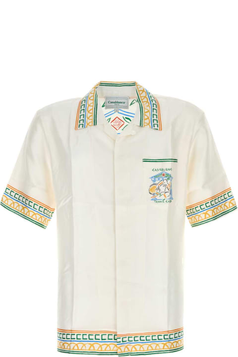 Casablanca قمصان لـ القسم الرجالي Casablanca The Crayon Temple Silk Shirt In White