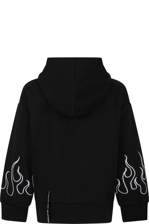 Black Sweatshirt For Boy With Flames And Logo