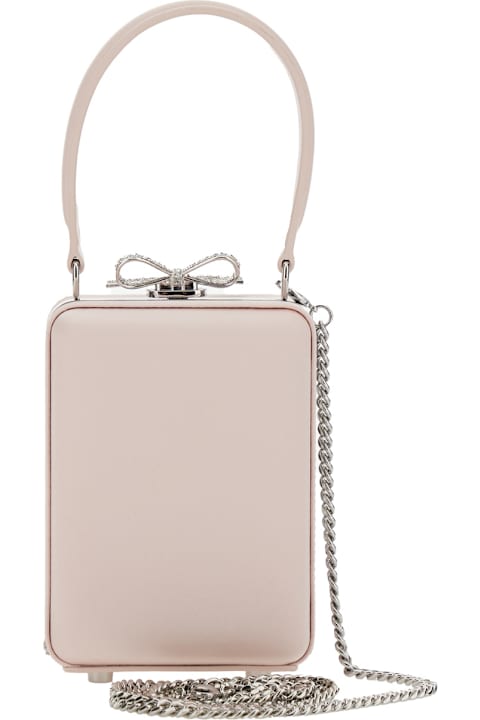 Homeware self-portrait Pink Clutch Bag With All-over Floral Details And Metallic Bow In Satin Woman