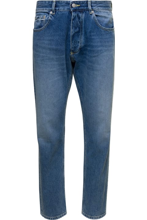'kanye' Blue 5-pocket Jeans With Logo Patch In Cotton Denim Man