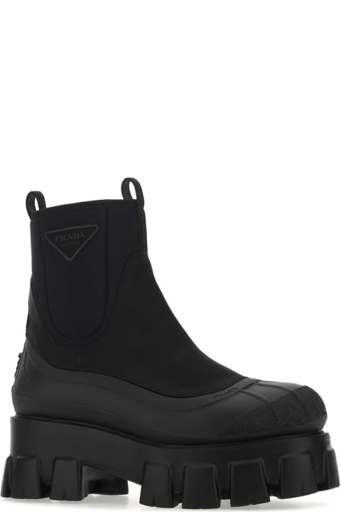 Shoes for Women Prada Black Fabric And Re-nylon Monolith Ankle Boots