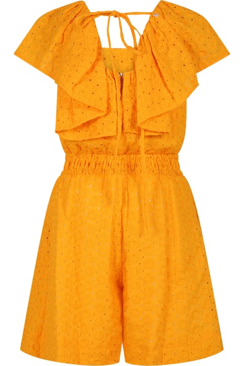 MSGM Jumpsuits for Girls MSGM Orange Jumsuit For Girl With Broderie Anglaise