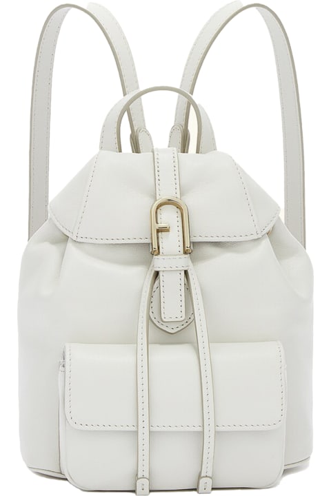 Furla for Women Furla Flow Mini White Leather Backpack