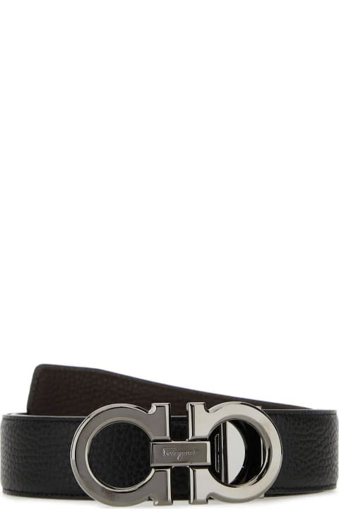 Belts for Men Ferragamo Black Leather Reversible Belt