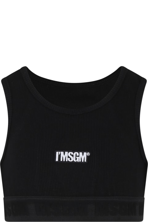Topwear for Girls MSGM Black Crop Top For Girl With Logo