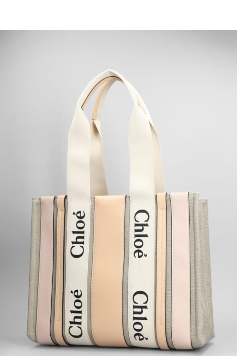 Bags for Women Chloé Woody Tote In Beige Leather And Fabric