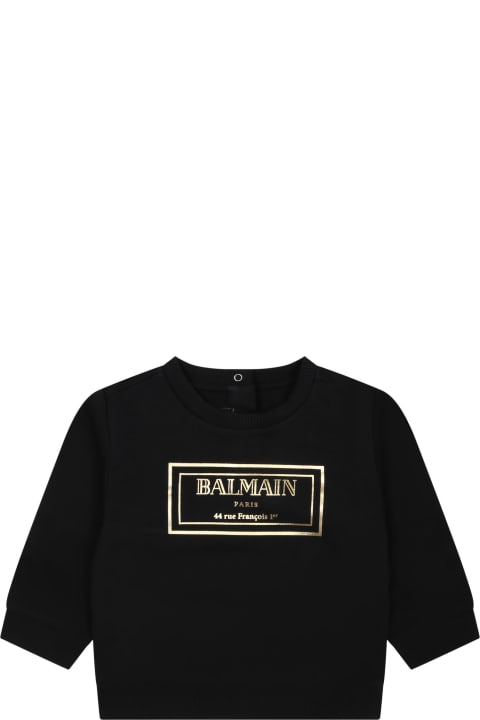 ベビーガールズ ニットウェア＆スウェットシャツ Balmain Black Sweatshirt For Babies With Gold Logo
