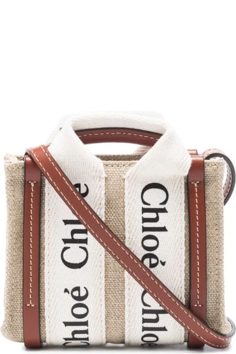 Chloé Shoulder Bags for Women Chloé White And Brown Woody Nano Tote Bag