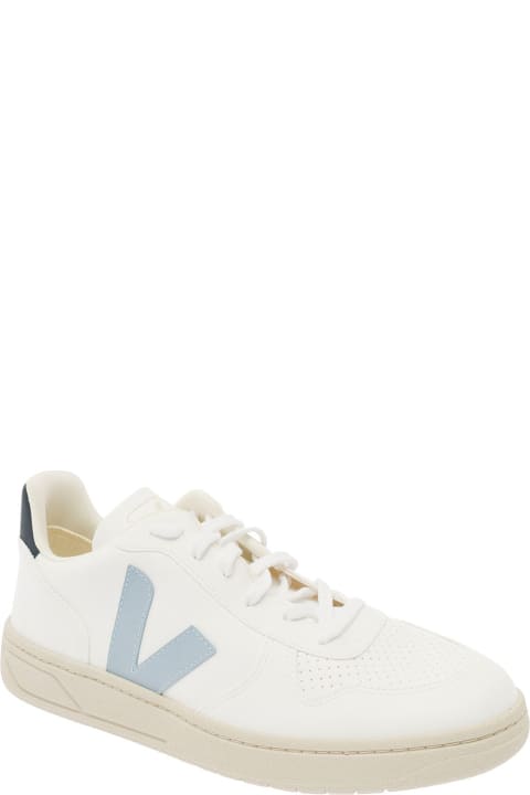 Veja Sneakers for Men Veja White And Light Blue Sneakers With Logo Details In Leather Man