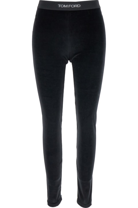 Pants & Shorts for Women Tom Ford Black Leggings With Branded Band In Velvet Woman