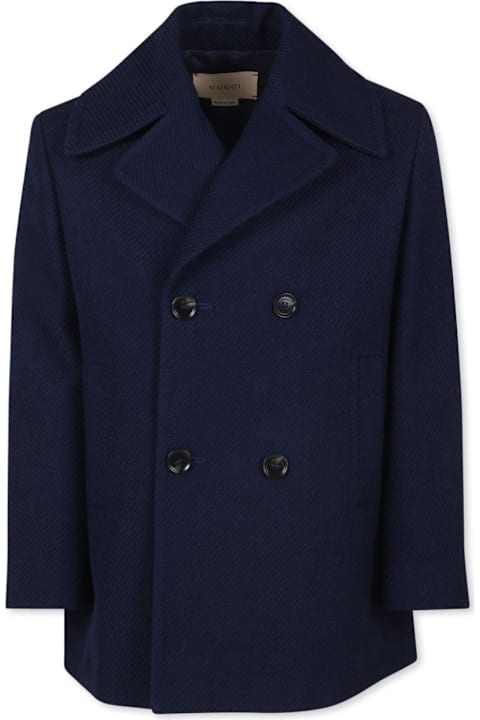 Gucci Coats & Jackets for Girls Gucci Dark Blue Coat With Back Gucci Web Print