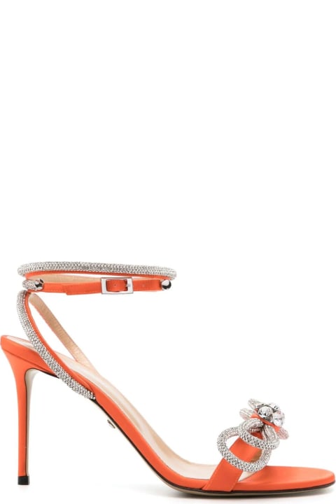 Mach & Mach for Women Mach & Mach Double Bow 95 Mm Sandals In Orange Satin With Crystals