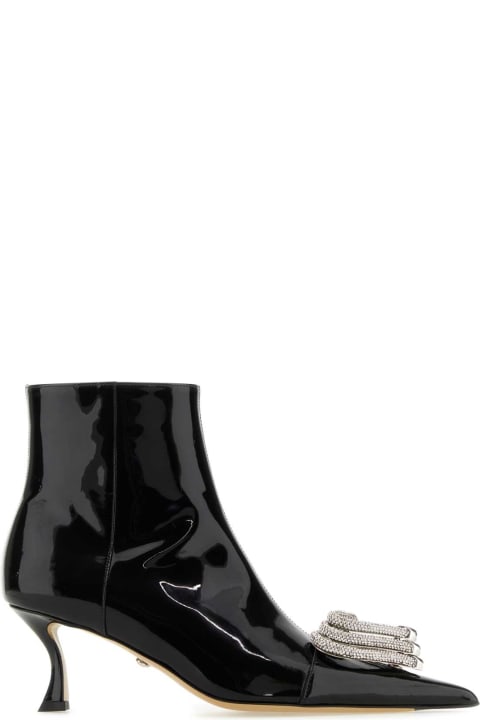 Mach & Mach أحذية برقبة لـ السيدات Mach & Mach Black Leather Ankle Boots