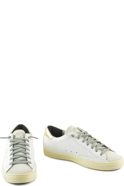 White/gold Leather Women's Flat Sneakers