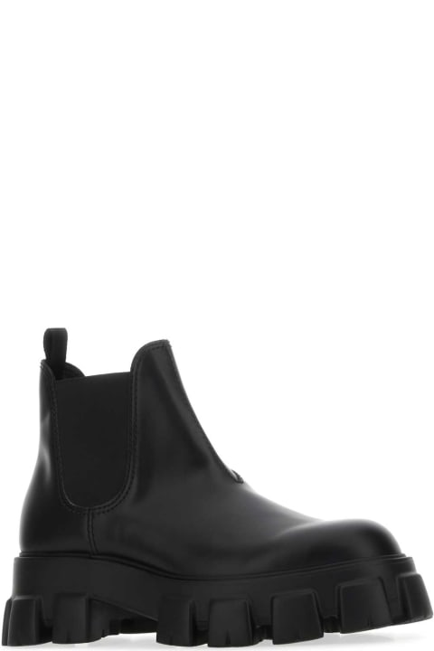Prada Shoes for Men Prada Black Leather Monolith Ankle Boots