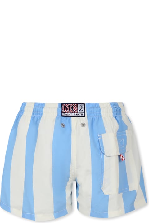 ملابس سباحة لـ أولاد MC2 Saint Barth Light Blue Swim Shorts For Boy With Logo