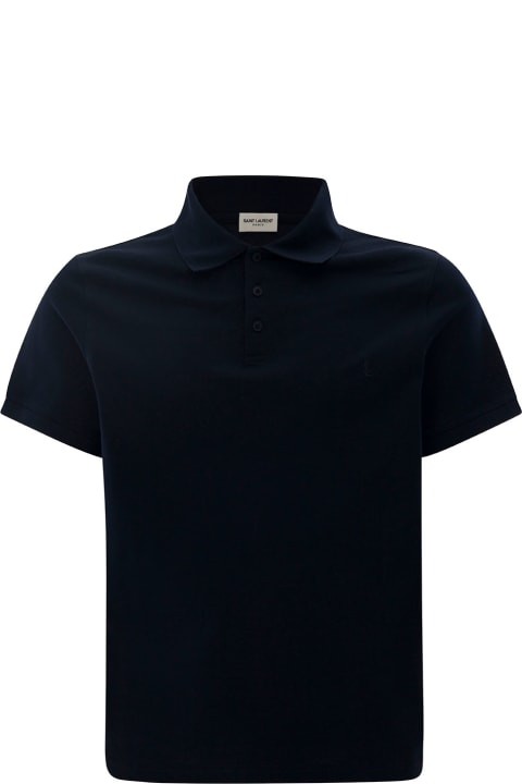 Blue Polo Shirt With Embroidered Logo In Cotton Man