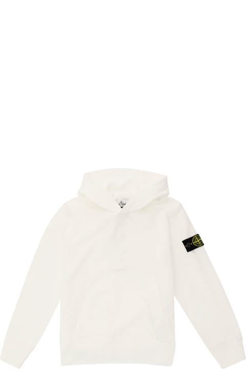 ボーイズ トップス Stone Island Junior White Hoodie With Logo Patch In Cotton Boy