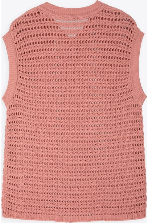 Crochet Vest Cut In A Relaxed Fit In 100% Cotton Pink cotton crochet vest - Trace
