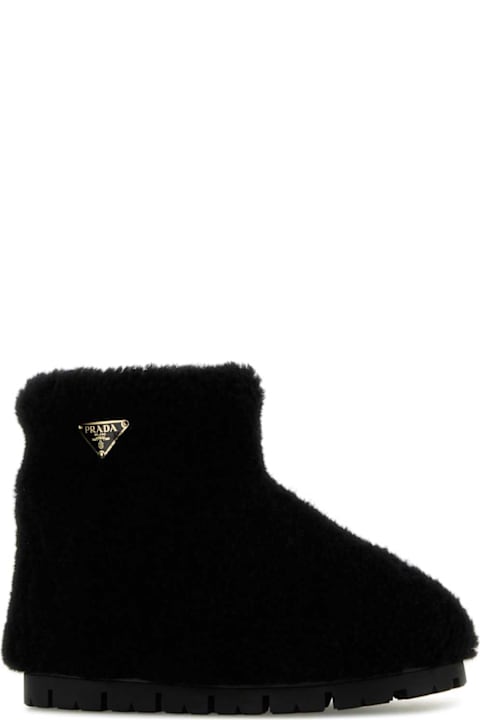 أحذية برقبة لـ السيدات Prada Black Shearling Ankle Boots