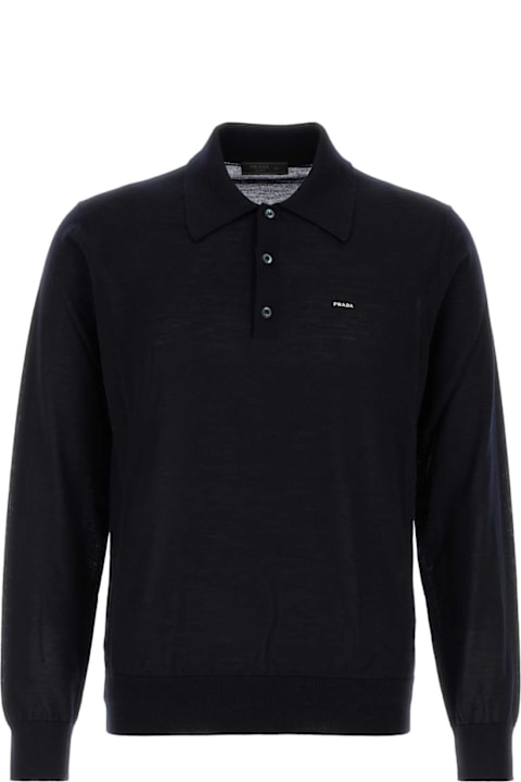 Prada لـ Kids Prada Midnight Blue Wool Polo Shirt