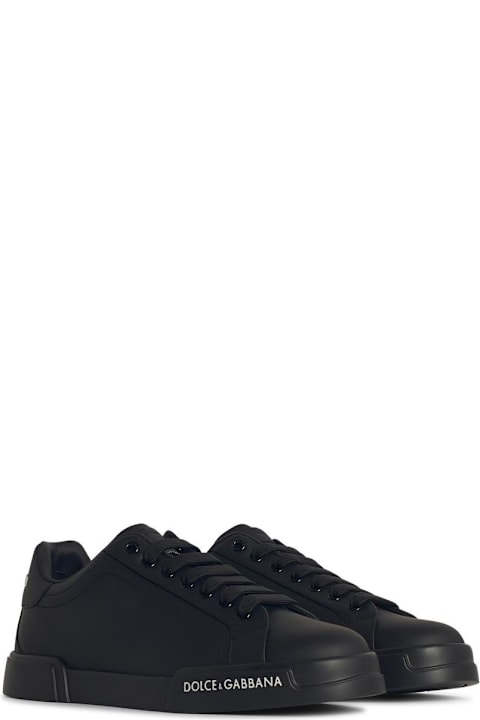 Dolce & Gabbana 'portofino' Black Low Top Sneakers With Logo