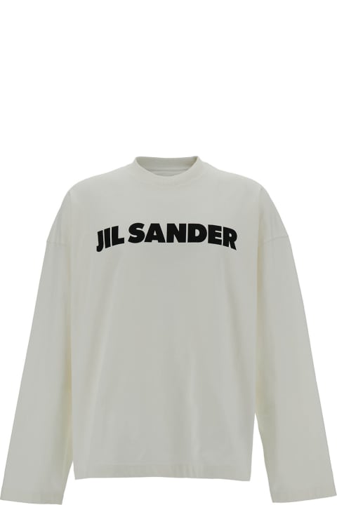 メンズ新着アイテム Jil Sander White Long Sleeve T-shirt With Contrasting Logo Print In Lightweight Cotton Man