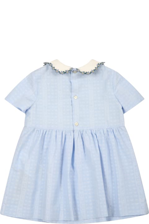 Light Blue Dress For Baby Girl With All-over "guccily" Writings