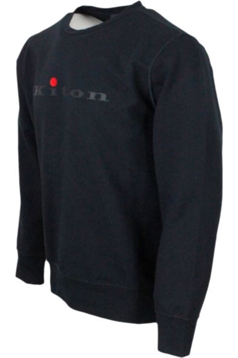 Kiton for Men Kiton Long-sleeved Crew-neck Sweatshirt In Fine Stretch Cotton With Logo Writing On The Chest