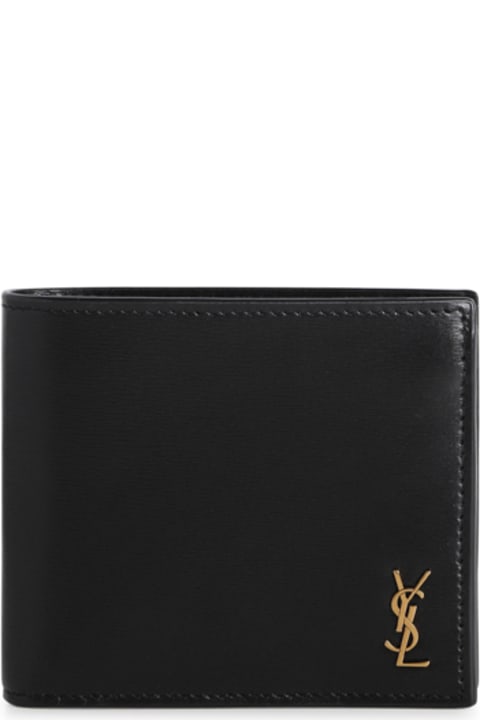 Compact Leather Wallet With Interlocking Ysl Logo