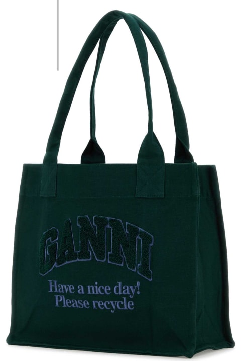 Ganni Bags for Women Ganni Bottle Green Canvas Shopping Bag