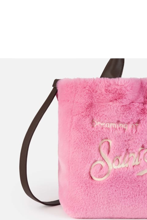 Homeware MC2 Saint Barth Furry Soft Colette Fuchsia Handbag With Shoulder Strap