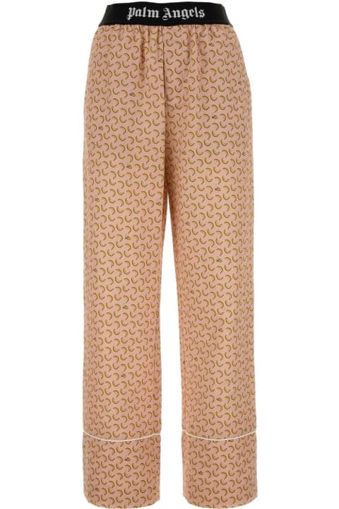 Palm Angels Pants & Shorts for Women Palm Angels Printed Linen Blend Wide-leg Pant