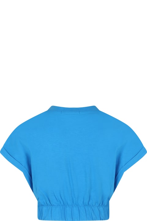 MSGM T-Shirts & Polo Shirts for Women MSGM Light Blue Crop T-shirt For Girl With Logo And Ladybug