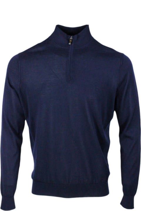 Sweaters for Men Colombo Light Half-zip Long-sleeved Sweater In Fine 100% Cashmere And Silk With Special Processing On The Profile Of The Neck
