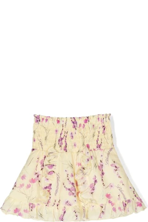 Miss Blumarine Bottoms for Girls Miss Blumarine Pastel Yellow Miniskirt With Ruffles And Floral Print
