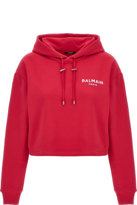Balmain Clothing for Women Balmain Flocked Logo Cropped Hoodie