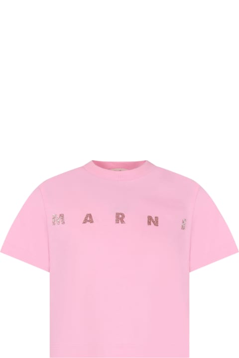 ガールズ MarniのTシャツ＆ポロシャツ Marni Pink Crop T-shirt For Girl With Logo