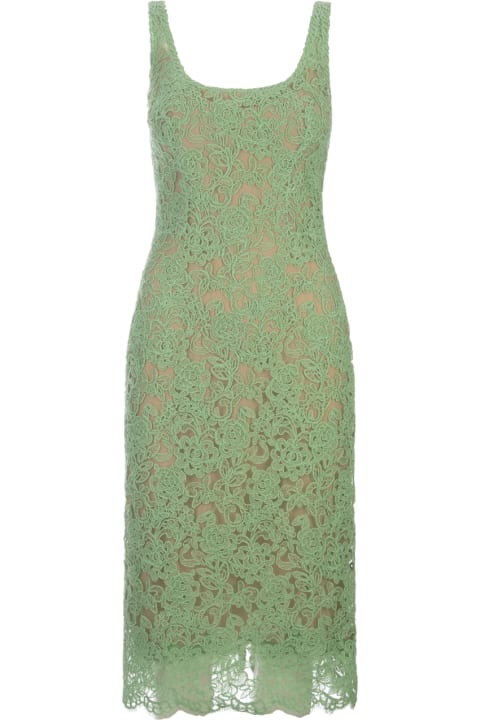 ウィメンズ Ermanno Scervinoのワンピース＆ドレス Ermanno Scervino Green Floral Lace Midi Dress