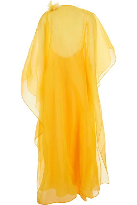 Homeware Taller Marmo 'sza' Yellow Caftan With Semi-transparent Design And Flower Detail In Silk Woman