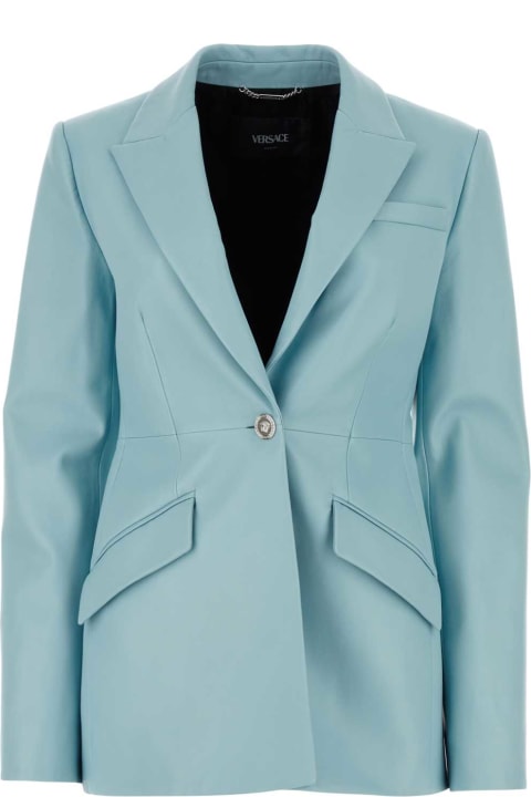 Coats & Jackets for Women Versace Light-blue Leather Blazer