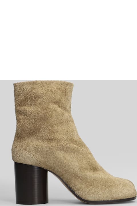 Maison Margiela Tabi High Heels Ankle Boots In Camel Suede