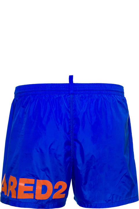 Swimwear for Men Dsquared2 Blue Swim Trunks With Logo Print In Polyammide Man
