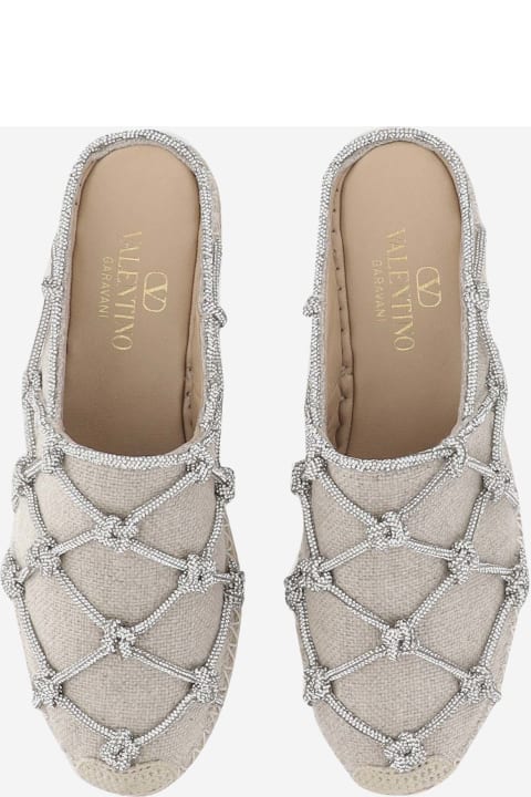 Flat Shoes for Women Valentino Garavani Valentino Garavani Resort Linen Mules With 15mm Crystal Mesh
