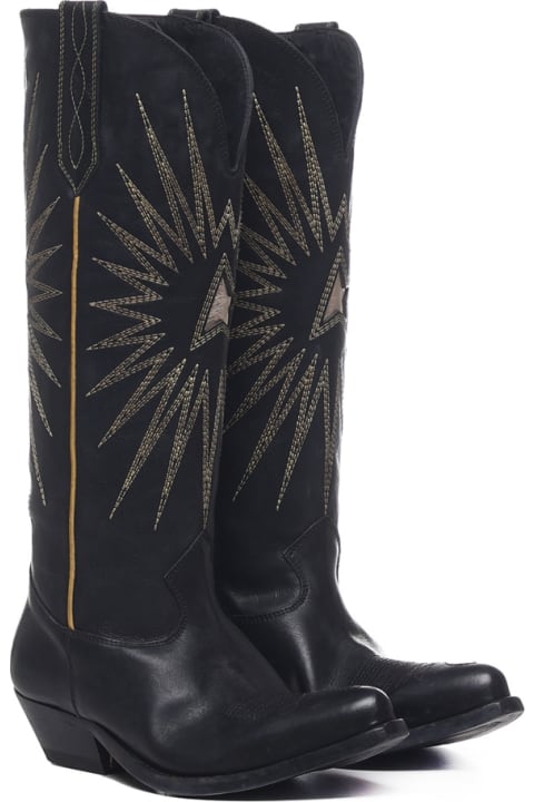 ウィメンズ新着アイテム Golden Goose Wish Star Boots In Black Leather With Inlaid Star