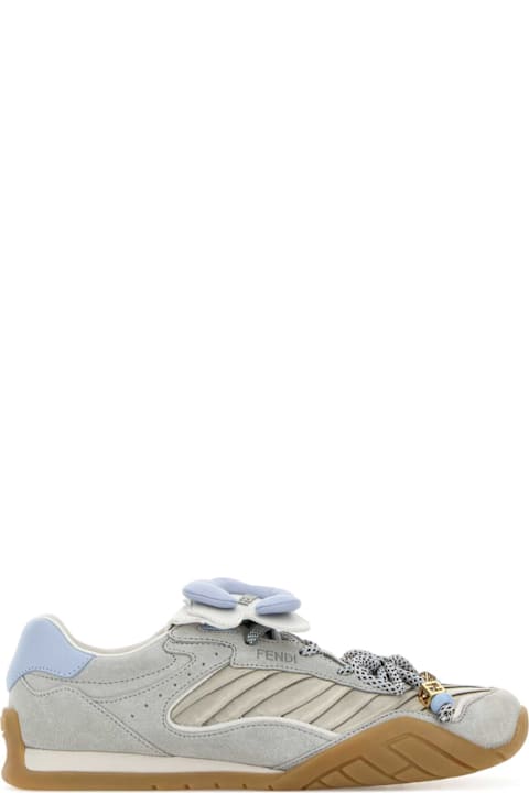Fendi Light Blue Suede And Fabric Fendi Wave Sneakers